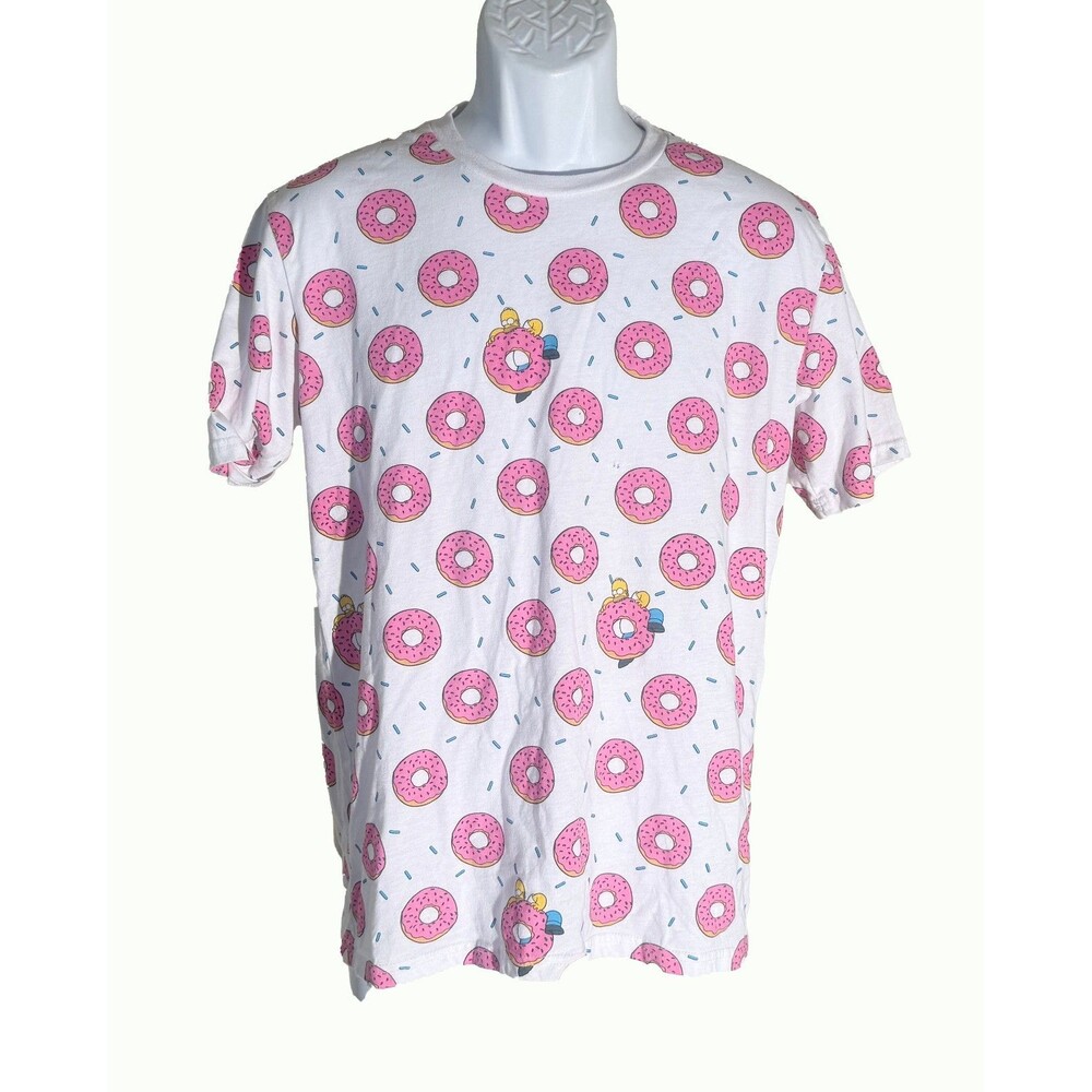 The Simpsons Homer DONUTS‎ Short Sleeve T- Shirt White Pink Small